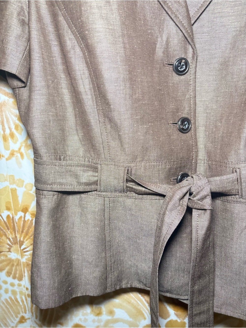 Tahari Women’s 2 Piece Skirt Suit Short Sleeve Belted Blazer Brown Career - Picture 9 of 16